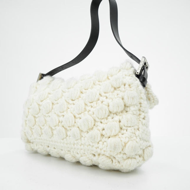 Sold Fendi Baguette Bag White Wool Pompom Shoulder Bag
