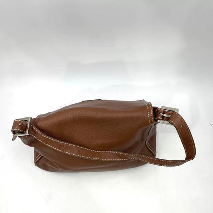 Fendi Mamma Forever Baguette Selleria Brown Calfskin Leather Silver Hardware