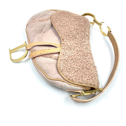 Dior Saddle Vintage Shoulder Bag Medium Shearling and Ostrich Leather Pink