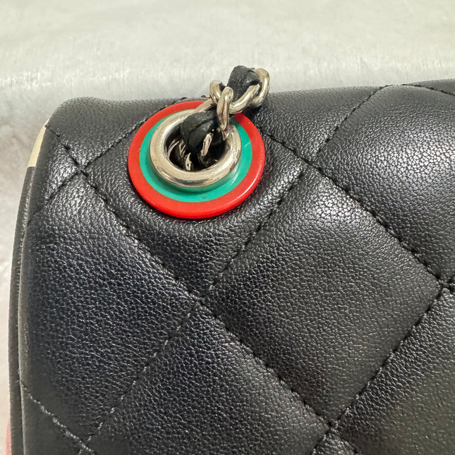 Chanel Timeless Classic Flap Lambskin Plexiglass Quilted Medium Cuba Color Flap Black with Multicolor Trim