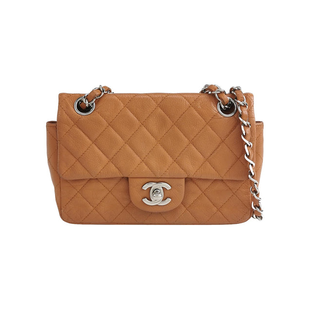 Chanel Classic Flap Rectangular Mini Tan Brown Caviar Leather