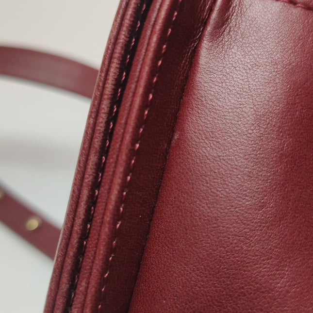 Chanel Le Boy Small Burgundy Lambskin Leather Antiqued Gold Hardware