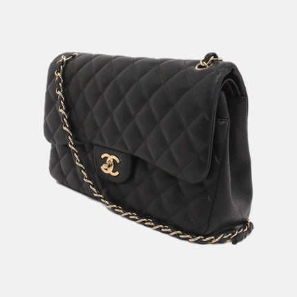 Sold Chanel Classic Flap Jumbo 2010 Black Lambskin Leather Double Flap with Gold Hardware