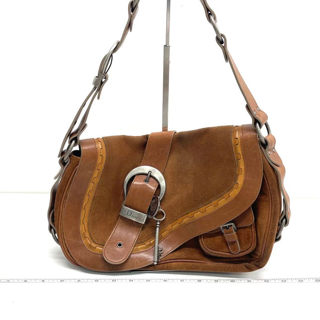 Dior Vintage Gaucho Large Brown Suede Leather Crossbody Bag-Luxbags