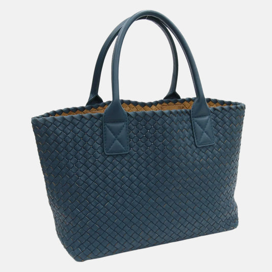 Bottega Veneta Cabat Tote Small/Medium Intreccio Blue Green Leather and Suede Lining 32cm