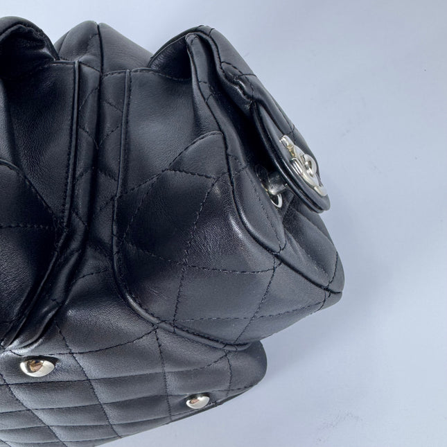 Chanel Cambon Multi-pocket Ligne Reporter Bag Medium Black Calfskin Leather White Logo