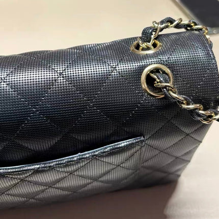 Chanel Classic Flap Medium 2016 Black Pixel Effect Calfskin Leather Gold Hardware