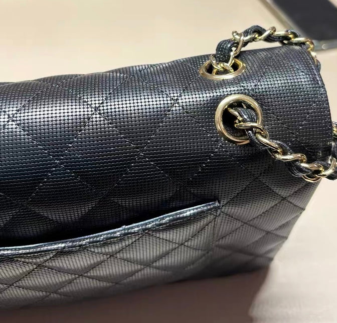 Chanel Classic Flap Medium 2016 Black Pixel Effect Calfskin Leather Gold Hardware