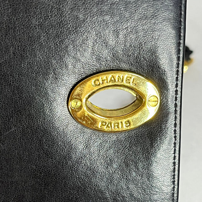 Chanel Vintage Flap Bag Medium Black Lambskin Leather Mega CC Gold Hardwarei