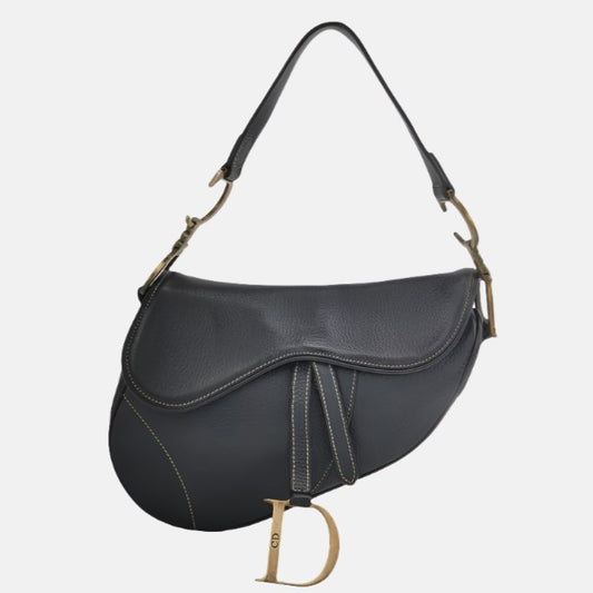 Dior Saddle Vintage Leather Black with Antiqued Gold Hardware-Luxbags