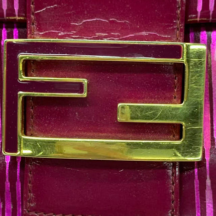 Fendi Baguette Pink Patent Leather Striped Gold Hardware Shoulder Bag