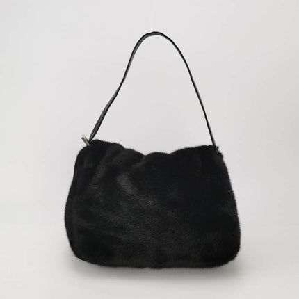 Fendi Mamma Baguette Black Faux Fur Shoulder Bag