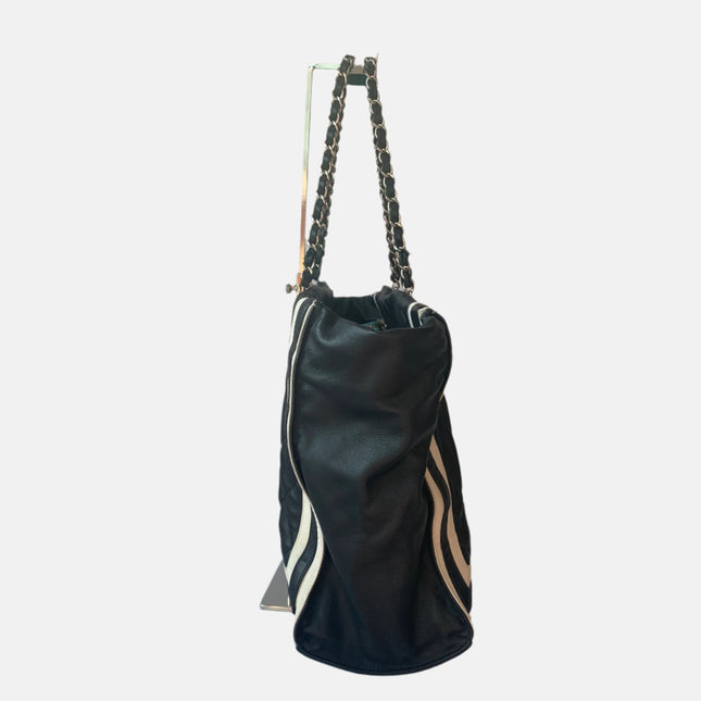 Chanel CC Shopping Tote Medium Cannage Lambskin Leather Navy with White Stripes