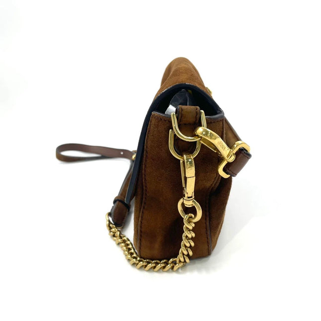 Fendi Baguette Selleria Suede Leather Crossbody Bag Medium Caramel Tan