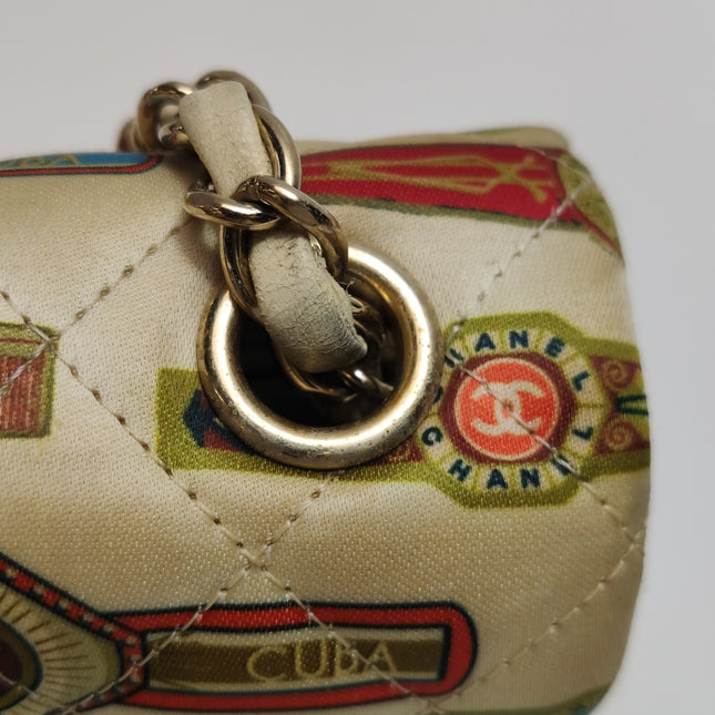 Chanel Classic Flap Mini Satin Paris Cuba Cigar Label Print Beige Multicolor, 2017