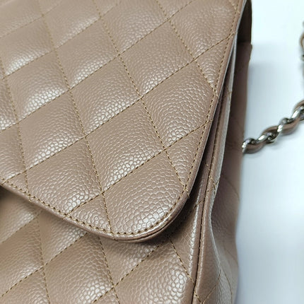 Chanel Classic Flap Jumbo 2009 Coffee Brown Caviar Leather Single Flap Silver Hardware