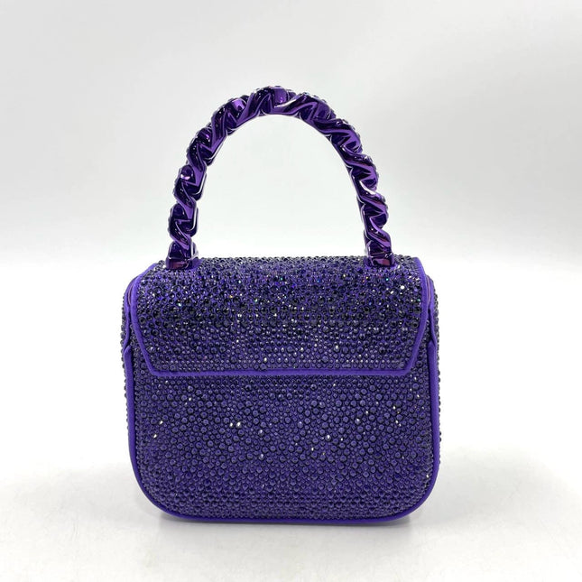 Versace La Medusa Mini Crystal Embellished Top Handle Bag in Purple