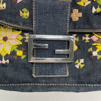 Fendi Baguette Denim with Floral Embroidery