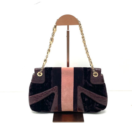 Gucci Jeweled Dragon Bag Purple Crocodile and GG Velvet Bamboo Chain Strap Shoulder Bag