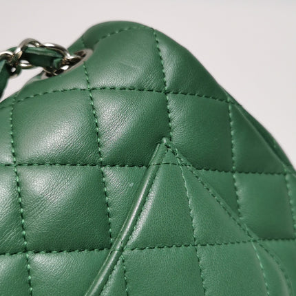 Chanel Classic Flap Mini 2019 Green Lambskin Leather Silver Hardware