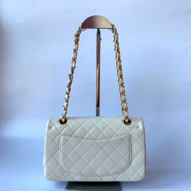 Sold Chanel Classic Flap Vintage 1995 White Lambskin Leather with 24k Gold Hardware