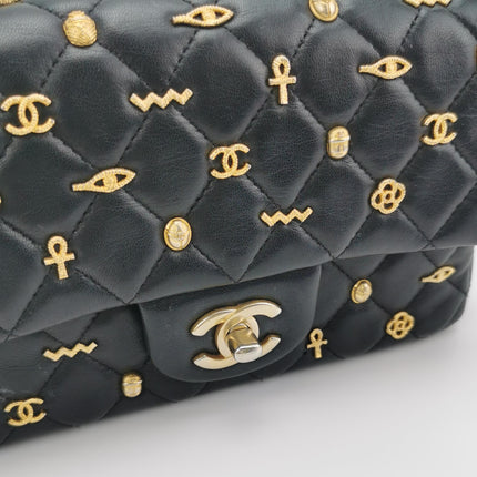 Chanel Classic Flap Mini Egyptian Amulet Black Lambskin Leather Gold Hardware