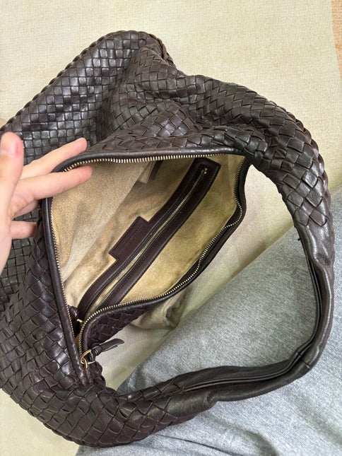 Bottega Veneta Veneta Hobo Dark Chocolate Brown Intreciatto Leather Bag Large 47cm