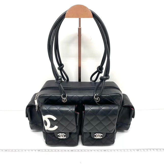 Chanel Cambon Multi-pocket Ligne Reporter Bag Medium Black Calfskin Leather-Luxbags