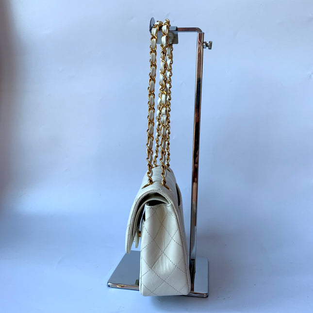 Sold Chanel Classic Flap Vintage 1995 White Lambskin Leather with 24k Gold Hardware