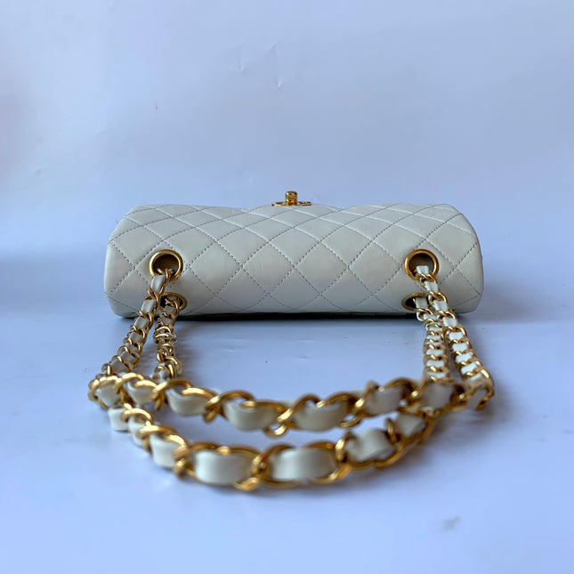 Sold Chanel Classic Flap Vintage 1995 White Lambskin Leather with 24k Gold Hardware