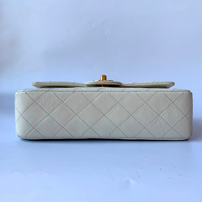 Sold Chanel Classic Flap Vintage 1995 White Lambskin Leather with 24k Gold Hardware