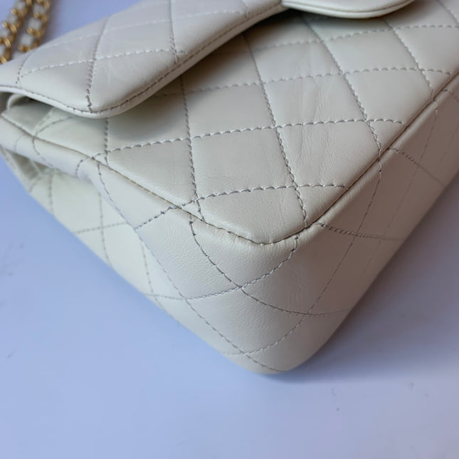 Sold Chanel Classic Flap Vintage 1995 White Lambskin Leather with 24k Gold Hardware