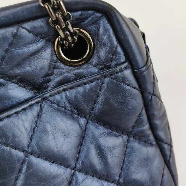 Sold Chanel 2008 Metallic Aged Calfskin Quilted Small 2.55 Mademoiselle Camera Case Bag Blue