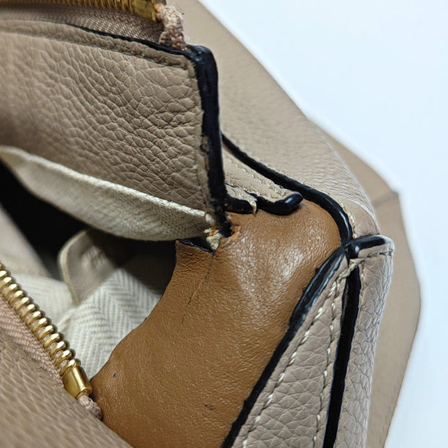 Loewe Puzzle Medium Sand Beige Calfskin Leather Bag Brown Strap