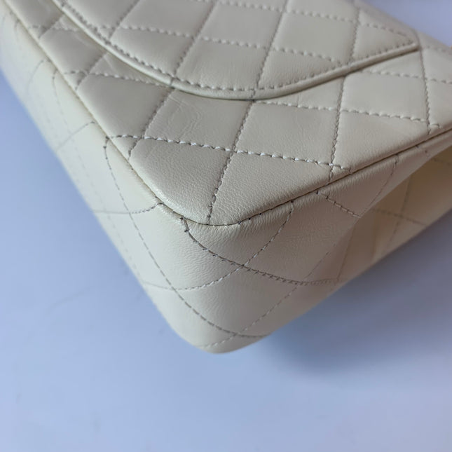 Sold Chanel Classic Flap Vintage 1995 White Lambskin Leather with 24k Gold Hardware