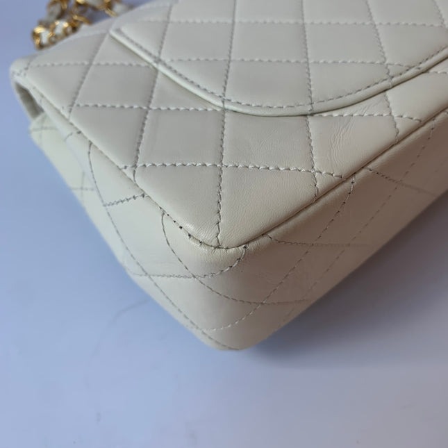 Sold Chanel Classic Flap Vintage 1995 White Lambskin Leather with 24k Gold Hardware