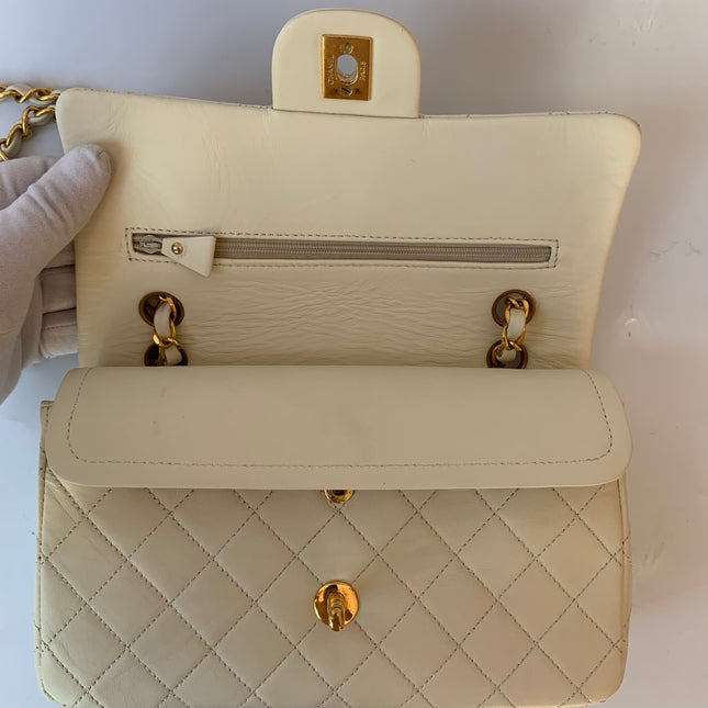 Sold Chanel Classic Flap Vintage 1995 White Lambskin Leather with 24k Gold Hardware