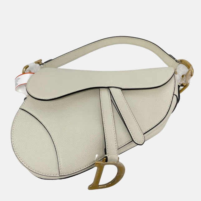 Dior Saddle Medium 2020 Grained Leather Handbag White-Luxbags