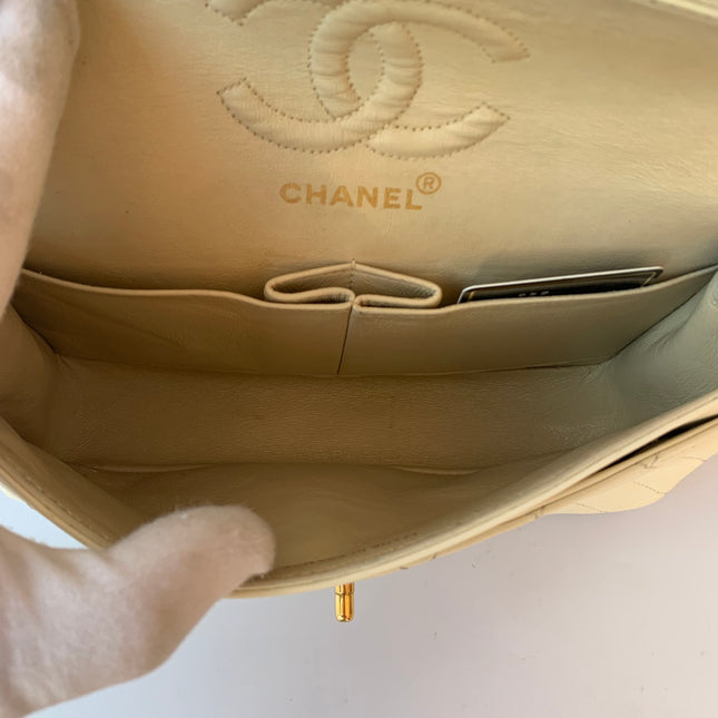 Sold Chanel Classic Flap Vintage 1995 White Lambskin Leather with 24k Gold Hardware