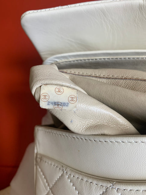 Sold Chanel Classic Flap Vintage 1995 White Lambskin Leather with 24k Gold Hardware