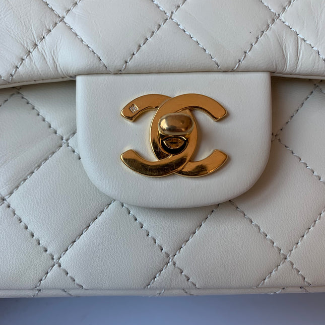 Sold Chanel Classic Flap Vintage 1995 White Lambskin Leather with 24k Gold Hardware