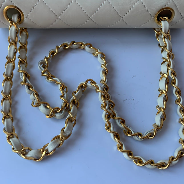 Sold Chanel Classic Flap Vintage 1995 White Lambskin Leather with 24k Gold Hardware