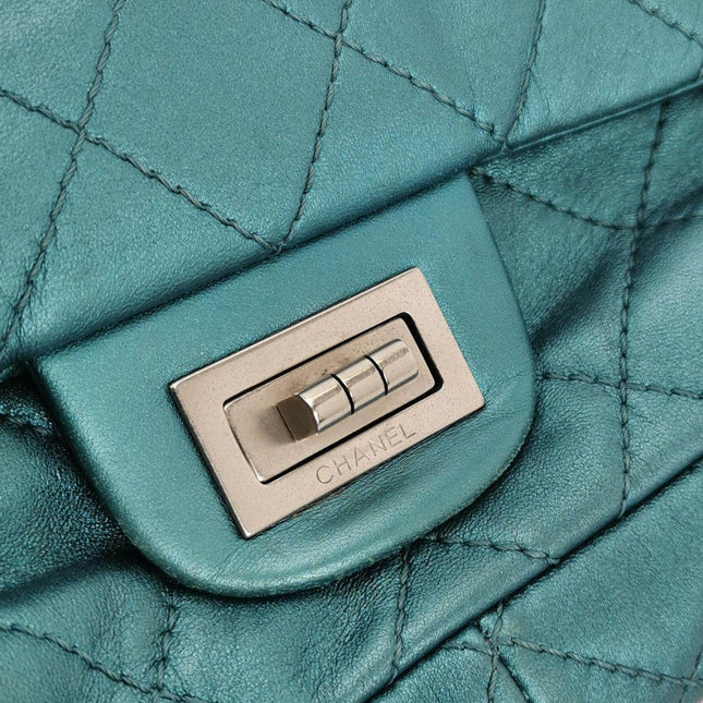 Sold Chanel 2.55 Flap Bag 2008 Large Lambskin Leather Teal Blue Green