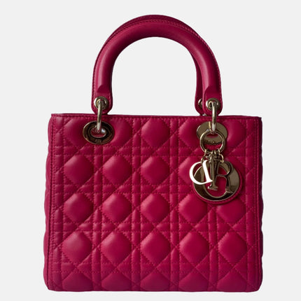 Lady Dior Medium Bag Fuchsia Cannage Lambskin Leather Gold-tone Hardware-Luxbags