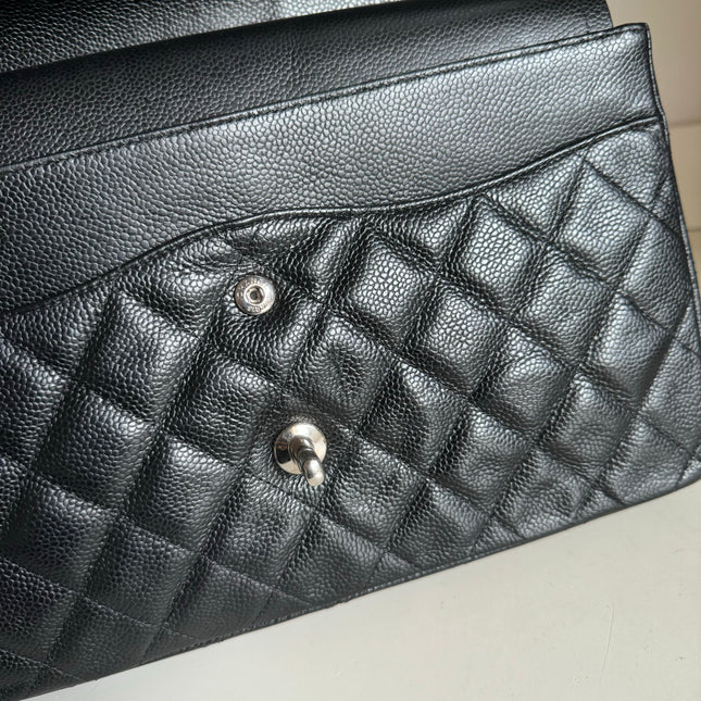 Sold Chanel Classic Flap Jumbo Black Caviar Leather Double Flap with Silver Hardware, 2014