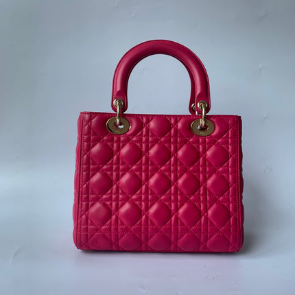 Sold Lady Dior Medium Bag Fuchsia Cannage Lambskin Leather Gold-tone Hardware