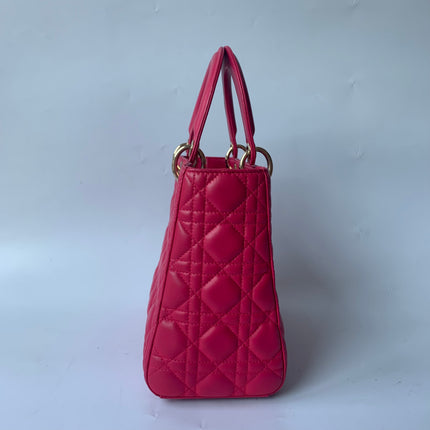 Sold Lady Dior Medium Bag Fuchsia Cannage Lambskin Leather Gold-tone Hardware