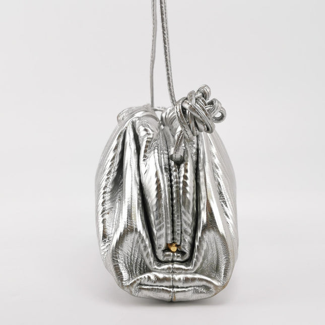 Bottega Veneta Pouch Mini Silver Leather Tree Trunk Pattern Crossbody Bag