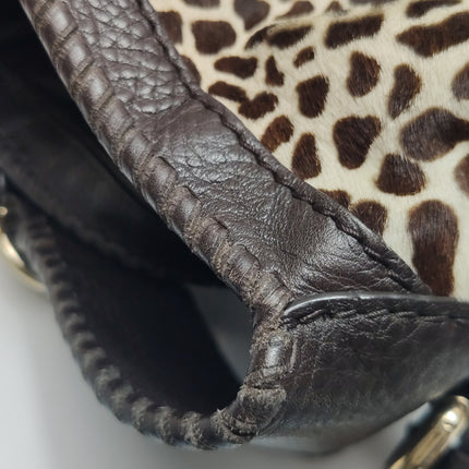 Gucci Jackie Vintage Large Leopard Print Pony-style Calfskin Brown Leather Shoulder Bag