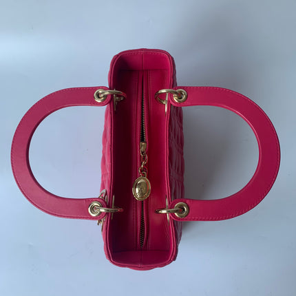 Sold Lady Dior Medium Bag Fuchsia Cannage Lambskin Leather Gold-tone Hardware